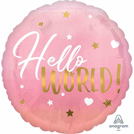 Hello World Baby Balloon (GIRL), with helium (Multiple colours/designs availble)